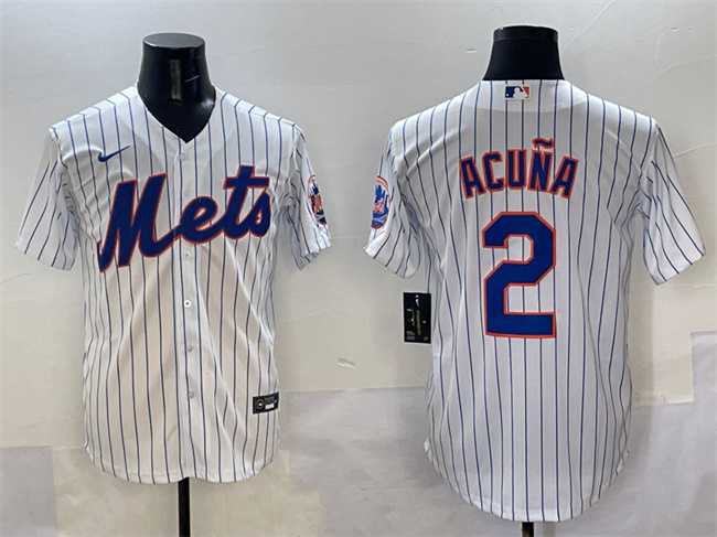 Men%27s New York Mets #2 Luisangel Acuna White Cool Base Stitched Jersey